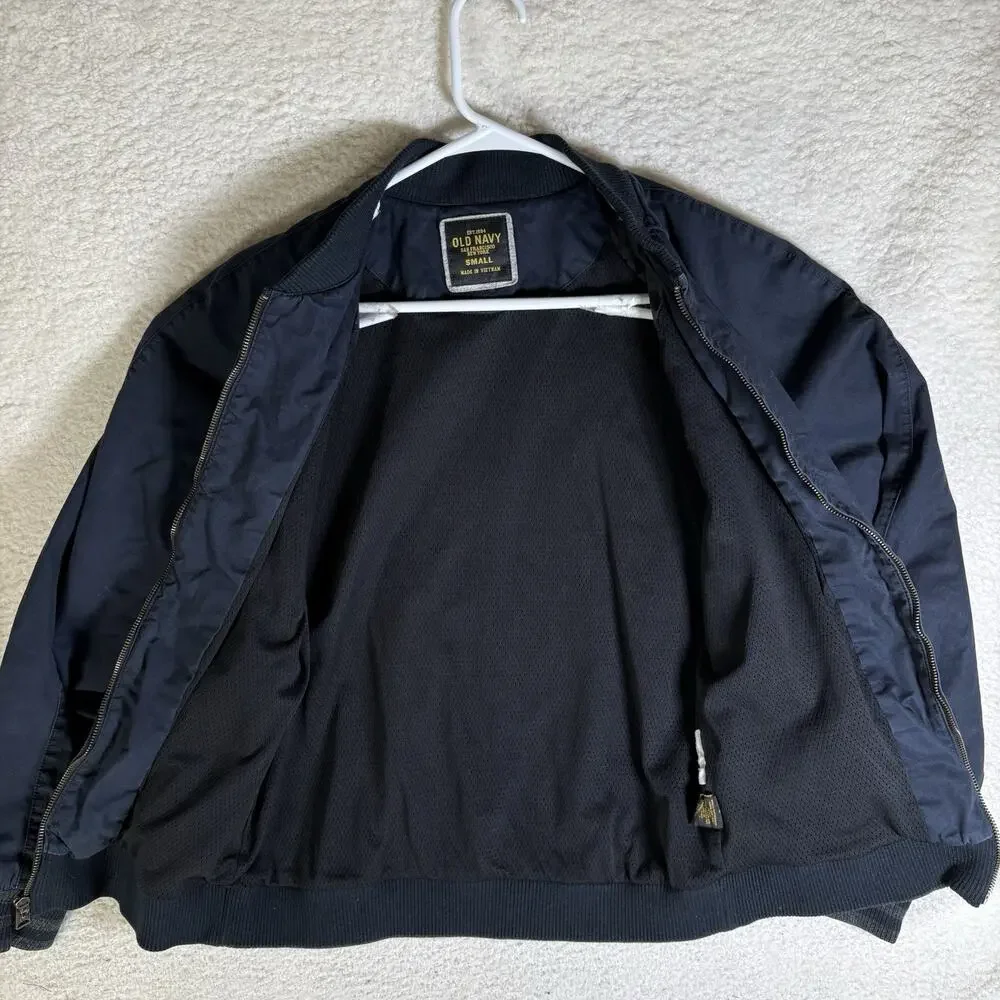 Vintage Old Navy Bomber Jacket Mens Small Blue Varsity Mesh Lined Band Collar